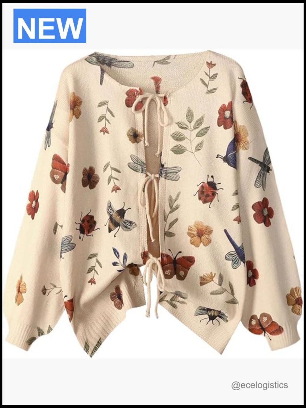 Plus Size Chunky Knit Bow Tie Front Cardigan Sweater Floral Long Sleeve Trendy